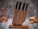 Набор ножей для кухни № 10, клинки из тигельного булата, рукояти из морёного граба + подставка под ножи в подарок