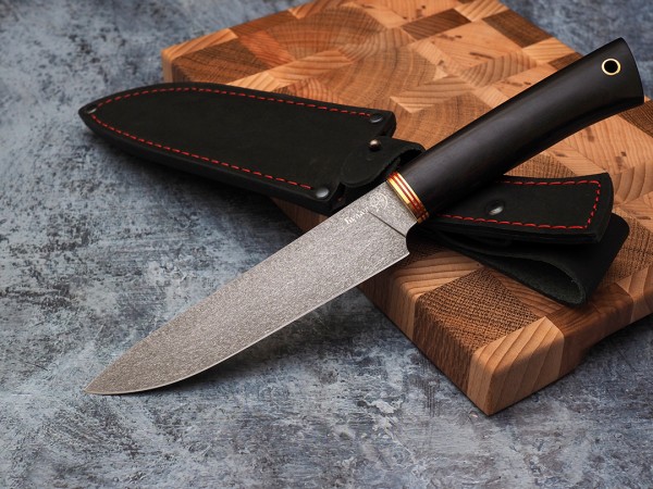 Набор ножей для кухни № 10, клинки из тигельного булата, рукояти из морёного граба + подставка под ножи в подарок