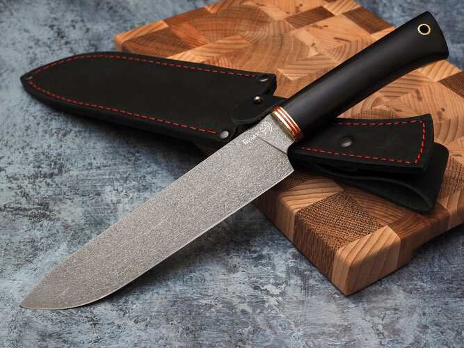 Набор ножей для кухни № 10, клинки из тигельного булата, рукояти из морёного граба + подставка под ножи в подарок