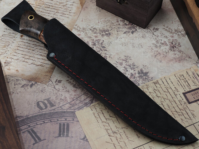 Нож Вепрь, клинок из кованой стали Х12МФ, рукоять стабилизированная карельская береза, бубинга
