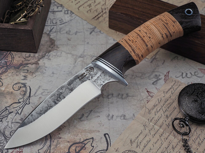 Нож Куница, клинок из кованой стали Х12МФ, рукоять венге, береста