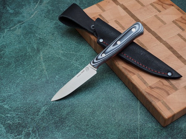 Набор ножей для кухни № 14, клинки из стали Bohler М390, цельнометаллические, накладки микарта + подставка под ножи в подарок