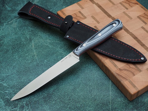 Набор ножей для кухни № 14, клинки из стали Bohler М390, цельнометаллические, накладки микарта + подставка под ножи в подарок