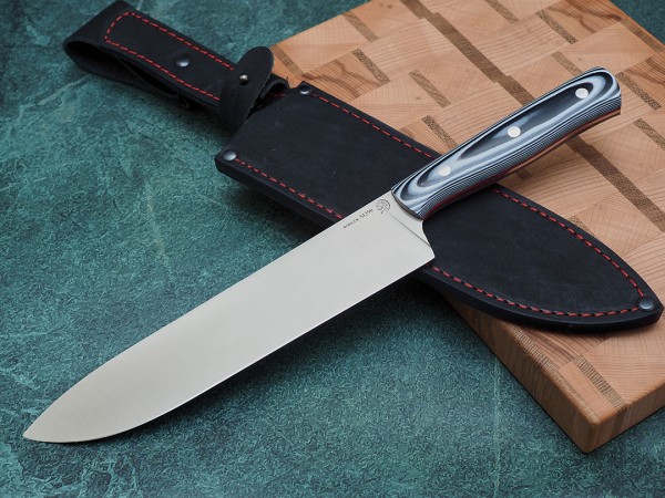 Набор ножей для кухни № 14, клинки из стали Bohler М390, цельнометаллические, накладки микарта + подставка под ножи в подарок