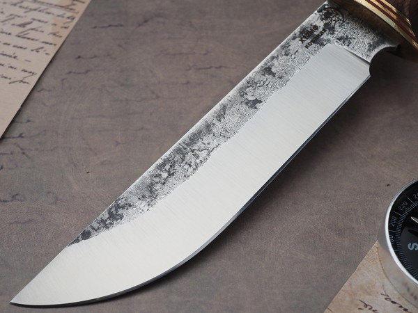 Нож Турист, клинок из кованой стали Х12МФ, рукоять бубинга, береста