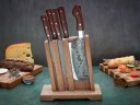 Набор ножей для кухни № 15 из тигельного булата, цельнометаллические, накладки текстолит + тяпка из Х12МФ + подставка под ножи в подарок