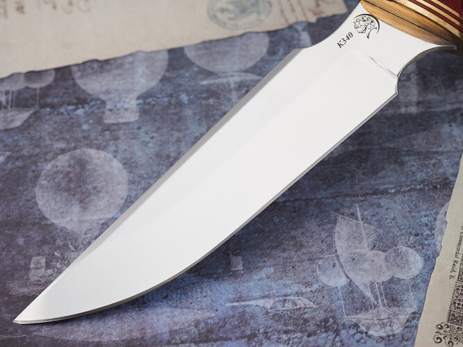 Нож Тигр, клинок из стали Bohler K340, рукоять стабилизированная карельская береза