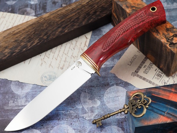 Нож Лиса, клинок из стали Bohler K340, рукоять стабилизированная карельская береза