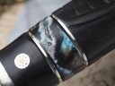 Нож Хищник, клинок из стали Bohler К340, рукоять морёный граб с резьбой, вставка стабилизированный зуб мамонта, мозаичный пин