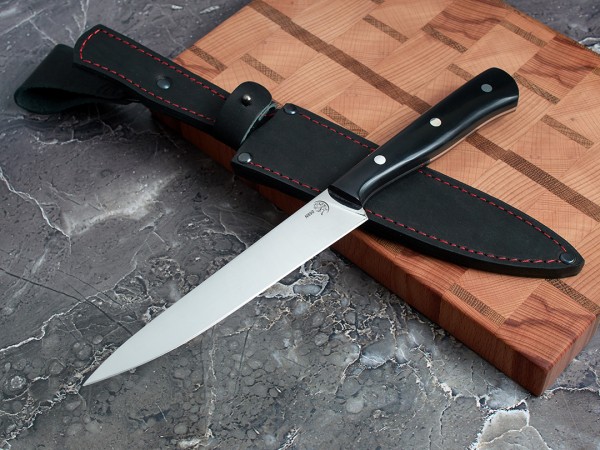 Набор ножей для кухни № 18 из стали Bohler N690, цельнометаллические, накладки морёный граб + подставка под ножи в подарок