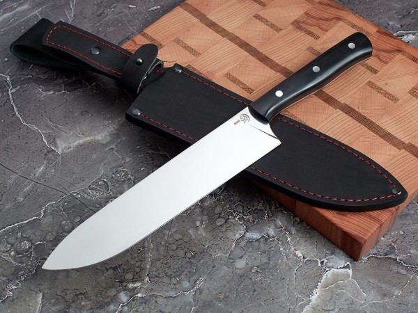 Набор ножей для кухни № 18 из стали Bohler N690, цельнометаллические, накладки морёный граб + подставка под ножи в подарок