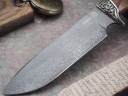 Нож Ворон, клинок из тигельного булата, рукоять художественное литье мельхиор, бубинга