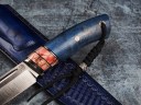Нож Вепрь, клинок из стали Bohler S390, рукоять стабилизированная карельская береза, стабилизированный зуб мамонта, мозаичный пин, формованные ножны-итальянская кожа растительного дубления