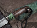 Нож Мангуст, клинок из стали Bohler S390, рукоять стабилизированная карельская береза, стабилизированный зуб мамонта, темлячный мозаичный пин, формованные ножны-итальянская кожа растительного дубления