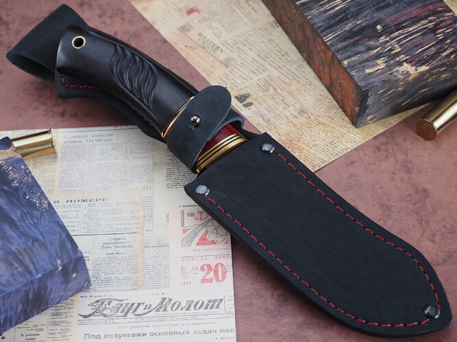 Нож Скиннер, клинок из тигельного булата, рукоять морёный граб, стабилизированная карельская береза