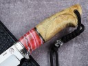 Нож Беркут, клинок из стали Bohler S390, рукоять стабилизированная карельская береза, стабилизированный зуб мамонта, формованные ножны-итальянская кожа растительного дубления