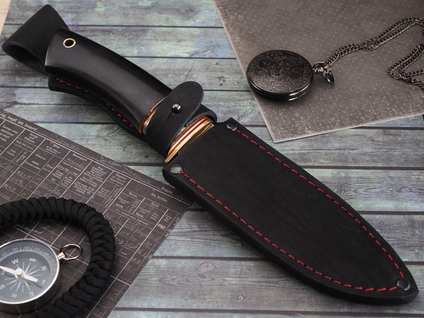 Нож Ворон, клинок из стали Bohler К340, рукоять морёный граб, вставка элфорин