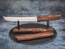 Нож Танто, клинок из стали Bohler N690, рукоять африканское дерево венге, ножны африканское дерево венге, подставка африканское дерево венге