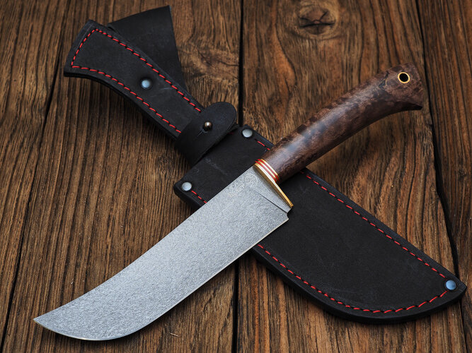 Нож Пчак, клинок из тигельного булата, рукоять стабилизированная карельская береза