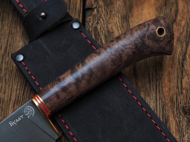 Нож Пчак, клинок из тигельного булата, рукоять стабилизированная карельская береза