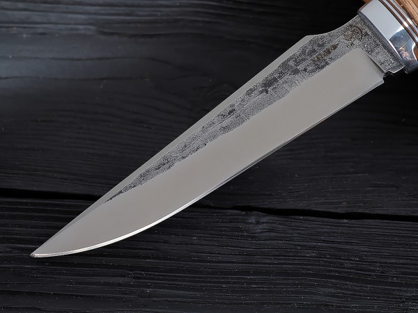 Нож Гепард, клинок из кованой стали Х12МФ, рукоять береста, дюраль