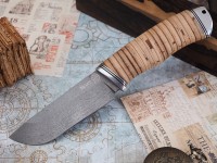 Нож Бобр, клинок из тигельного булата, рукоять дюраль, береста