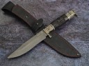 Нож Беркут, клинок из тигельного булата, рукоять художественное литье мельхиор, морёный граб с резьбой ручной работы