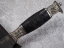 Нож Беркут, клинок из тигельного булата, рукоять художественное литье мельхиор, морёный граб с резьбой ручной работы