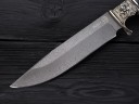 Нож Беркут, клинок из тигельного булата, рукоять художественное литье мельхиор, морёный граб с резьбой ручной работы
