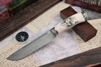 Нож Путник, клинок из тигельного булата, рукоять художественное литье мельхиор, элфорин, скримшоу