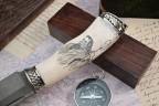 Нож Путник, клинок из тигельного булата, рукоять художественное литье мельхиор, элфорин, скримшоу