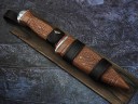 Нож Спартак, клинок из кованой стали Х12МФ, рукоять дерево бубинга с резьбой ручной работы, ножны дерево бубинга с резьбой ручной работы