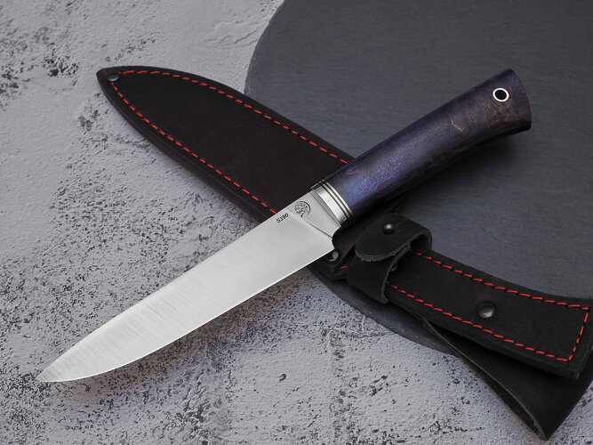 Нож Шеф-повар № 2, клинок из стали Bohler S390, рукоять стабилизированная карельская береза