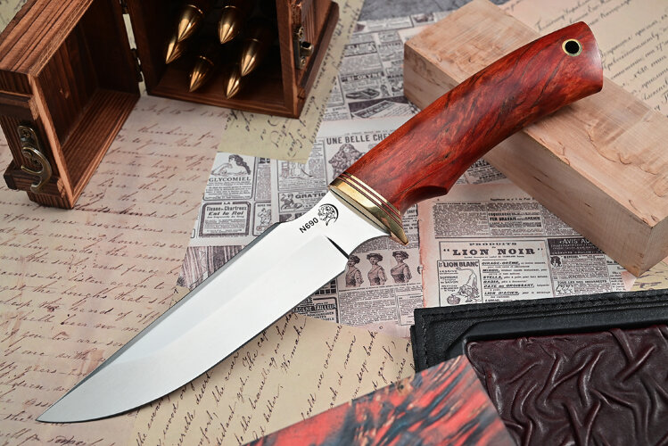 Нож Тигр, клинок из стали Bohler N690, рукоять стабилизированная карельская береза