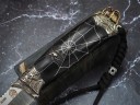 Нож Хищник, клинок из стали Bohler S390, рукоять художественное литье мельхиор, морёный граб, инкрустация серебром, формованные ножны-итальянская кожа растительного дубления 