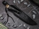 Нож Хищник, клинок из стали Bohler S390, рукоять художественное литье мельхиор, морёный граб, инкрустация серебром, формованные ножны-итальянская кожа растительного дубления 