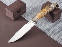 Нож Рысь, клинок из стали Bohler К340, рукоять художественное литье мельхиор, стабилизированный кап клена