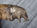 Нож Рысь, клинок из стали Bohler К340, рукоять художественное литье мельхиор, стабилизированный кап клена