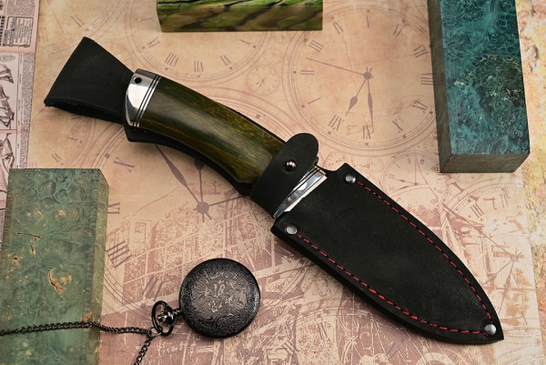 Нож Куница, клинок из стали Bohler N690, рукоять дюраль, стабилизированная карельская береза