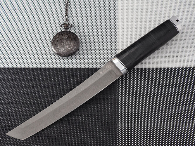 Нож Танто, клинок из тигельного булата, рукоять дюраль, наборная кожа