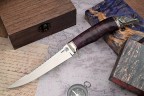 Нож Рыбак, клинок из стали Bohler N690, рукоять художественное литье мельхиор, стабилизированная карельская береза