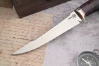Нож Рыбак, клинок из стали Bohler N690, рукоять художественное литье мельхиор, стабилизированная карельская береза