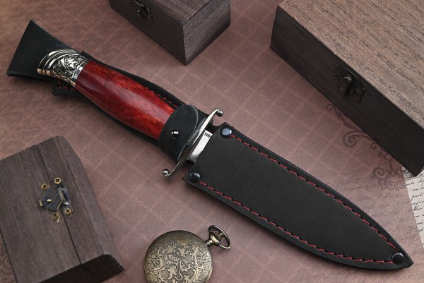 Нож Авторская Финка НКВД, клинок из стали Bohler N690, рукоять художественное литье мельхиор, стабилизированная карельская береза