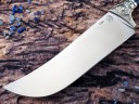 Нож Пчак, клинок из стали Bohler S390, рукоять художественное литье мельхиор, стабилизированная карельская береза, формованные ножны-итальянская кожа растительного дубления