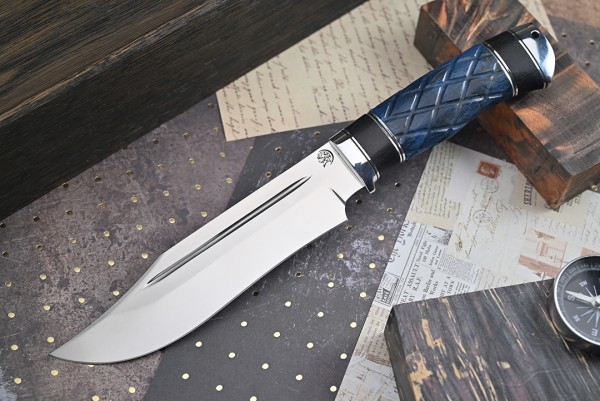 Нож Аллигатор, клинок из стали Bohler N690, рукоять дюраль, морёный граб, стабилизированная карельская береза