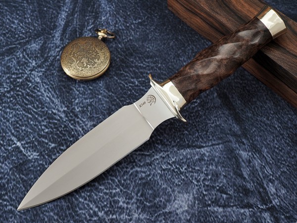 Нож Спартак, клинок из стали Bohler К340, рукоять литье мельхиор, стабилизированная карельская береза