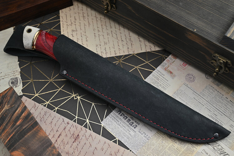 Нож Егерь, клинок из тигельного булата, рукоять элфорин, стабилизированная карельская береза