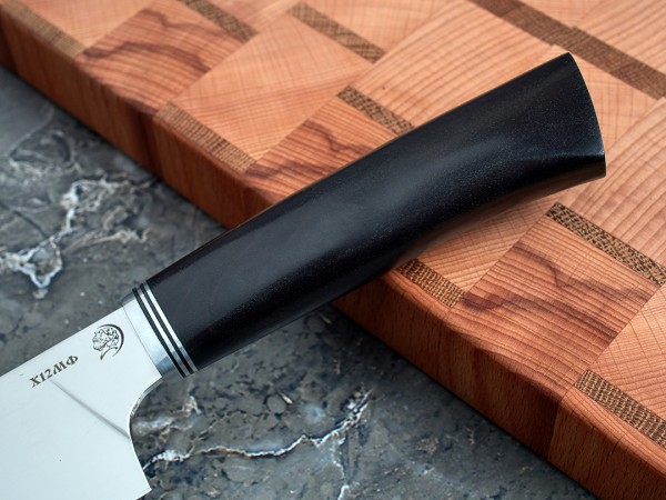 Нож Сантоку, клинок из кованой стали Х12МФ, рукоять морёный граб