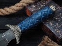 Нож Спартак, клинок из тигельного булата, рукоять художественное литье мельхиор, стабилизированная карельская береза