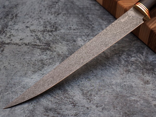 Нож Филейный № 1, клинок из тигельного булата, рукоять морёный граб